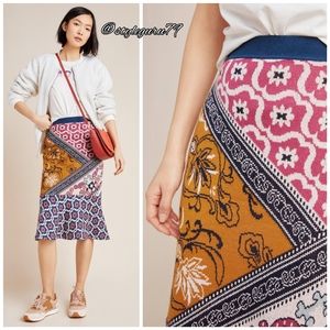 NWT, Anthropologie, Taylor Flounced Midi Mixed Print Skirt